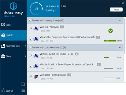 Driver Easy update interface