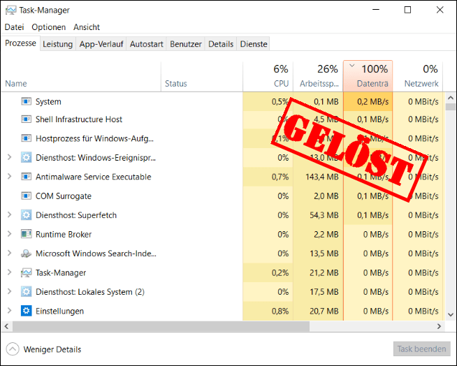 [GELÖST] Datenträger 100 ausgelastet Windows 10 Driver Easy German